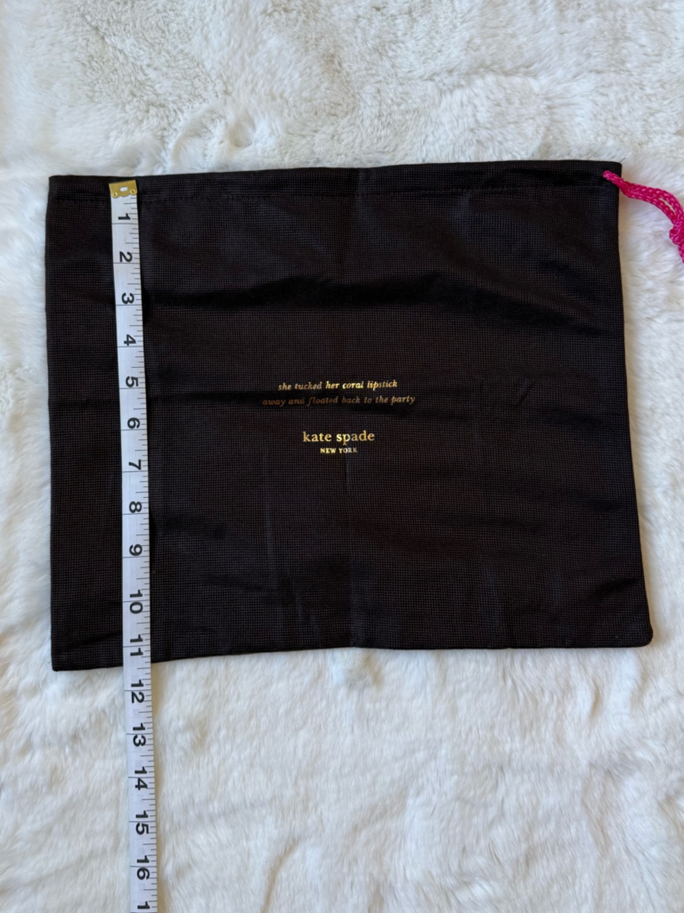 kate spade Brown Drawstring Pouch with Pink Cord and Gold Logo